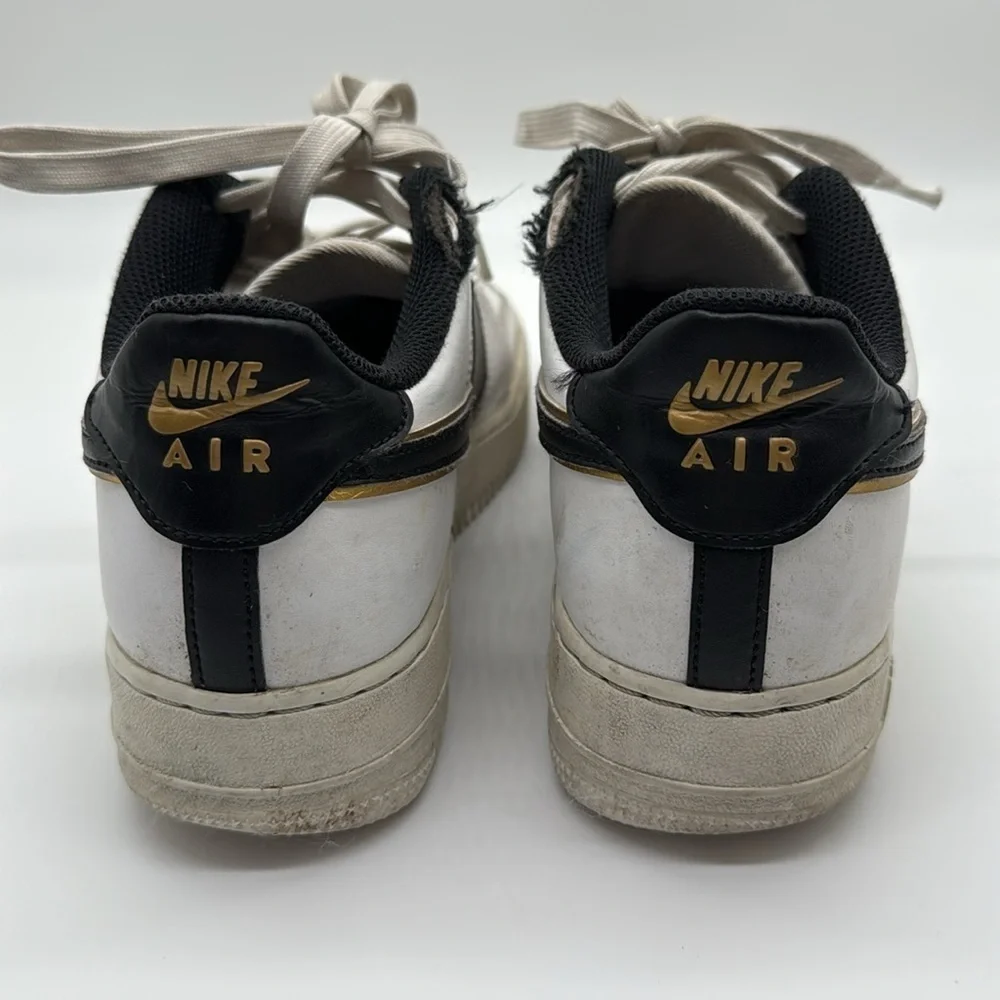 NIKE Air Force 1 US Size 7 Y White, Black & Gold Sneakers